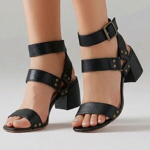 Oasis Society - EMILIA - Women's Gladiator White Studded Ankle-Strap Block Heels